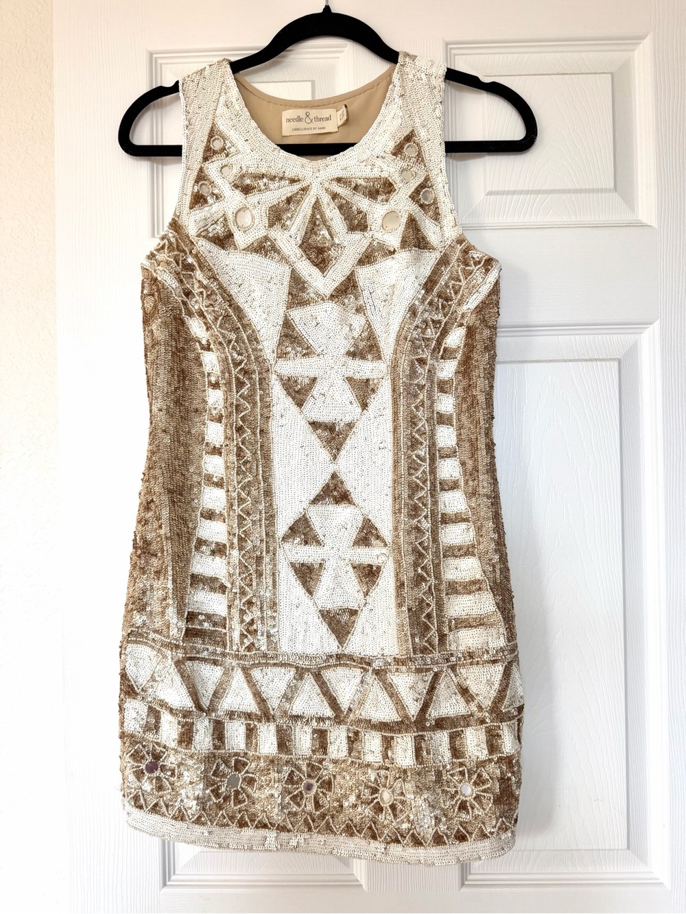 Needle & Thread Gold & White Embellished Sleeveless Cocktail Dress